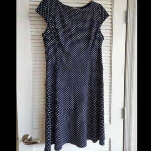Anne Klein Knee Length Polka Dot Dress in Navy - 16